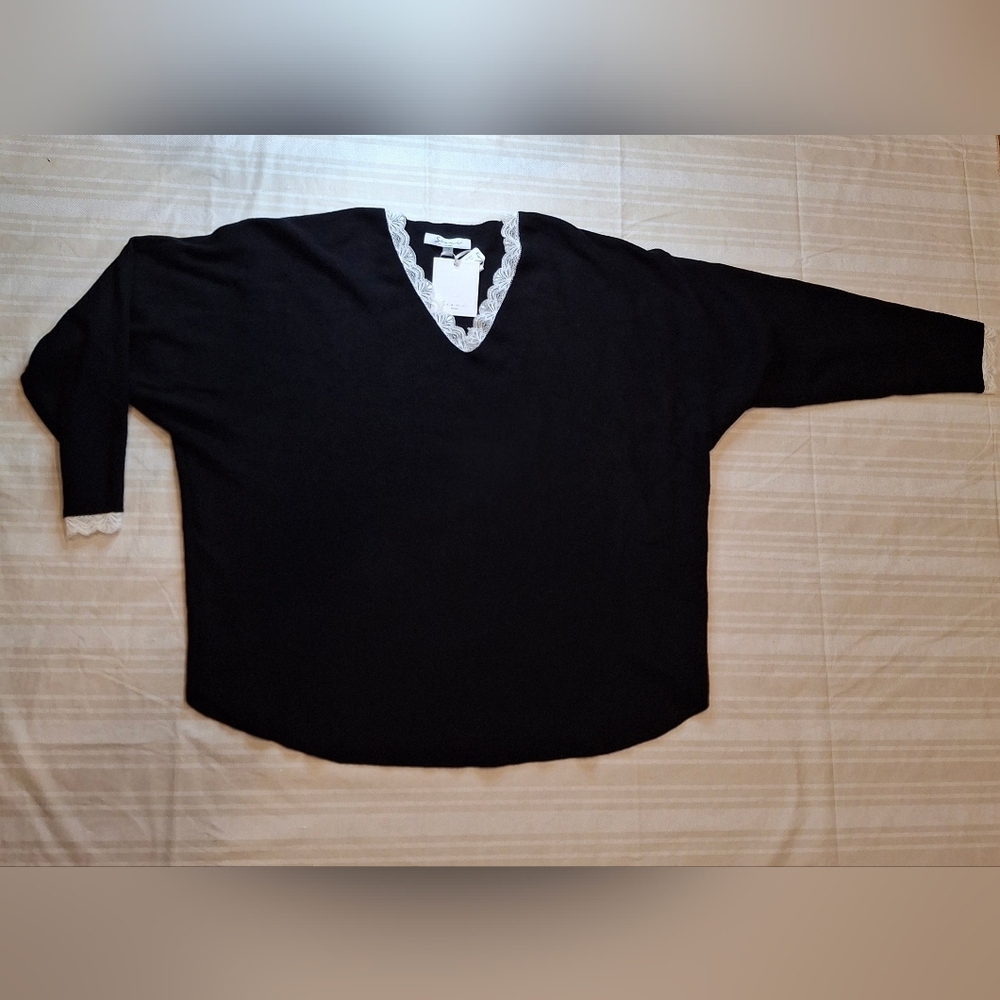 NWT Sioni Milano Black Sweater Ruffle Trim 3/4 Sleeve Lightweight Cozy Soft  1X